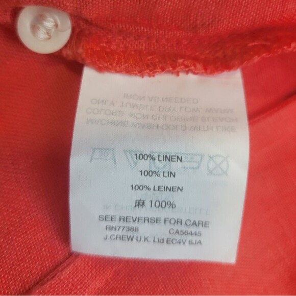 J Crew Baird McNutt 100% Linen Button Up Shirt Size 6 In Coral Orange - Picture 6 of 6
